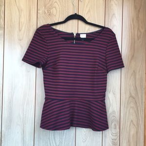 Merona Navy & Maroon Striped Blouse